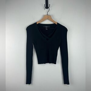 Forever 21 Black V Neck Knit Cropped Sweater S